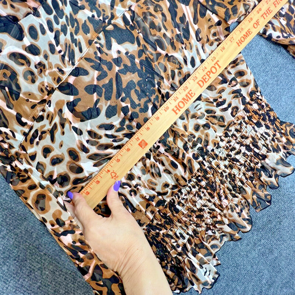 Leopard Blouse Womens Small Cropped Ruched Black Gold Tan Safari Boho Hippie - Picture 5 of 6